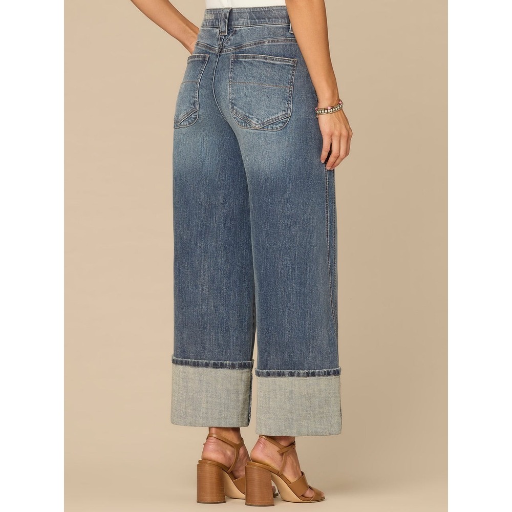 Democracy Skyrise Wide Leg Jeans Women 2 Blue Dark Wash Stretch Panel 26x33 - Picture 5 of 16